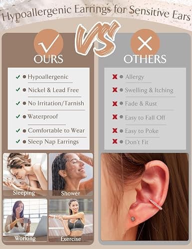 Jstyle Hypoallergenic Stud Hoop Earrings for Women Small Flat Back Surgical Stainless Steel Earrings for Sensitive Ears Trendy Silver Hoops Cartilage Earring Stacks Set Multiple Piercing Jewelry Gifts thumbnail 5