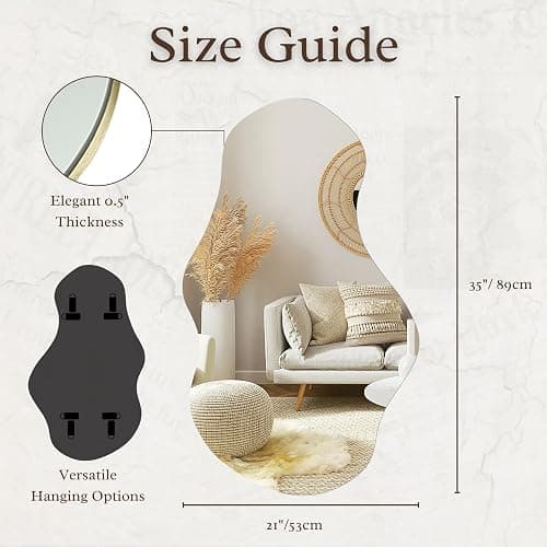 PERFNIQUE Irregular Wall Mirror Asymmetrical Mirror, 35''x21'' Decorative Modern Mirrors for Bathroom Bedroom Living Room Entryway, Cloud Frameless Mirror, Wall Mounted (35''x21'', Cloud) thumbnail 2