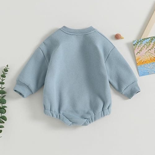VISGOGO Newborn Infant Baby Boy Girls Oversized Romper Little Dude Sweater Onesie Coming Home Outfit Neutral Clothes - 0-3 Months - Blue thumbnail 4