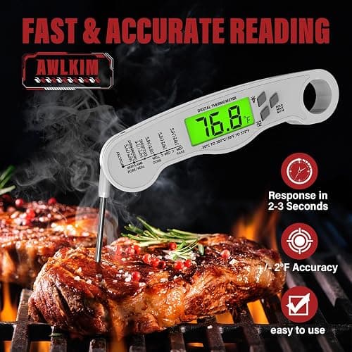 AWLKIM Meat Thermometer Digital - Fast Instant Read Food Thermometer for Cooking, Candy Making, Outside Grill, IP67 Waterproof Kitchen Thermometer with Backlight, Stocking Stuffers for Men - White thumbnail 2