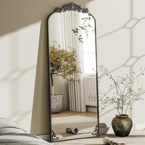 GLSLAND Vintage 64"x 21" Full Length Mirror Large Carved Arched Full Body Mirror with Metal Frame Baroque for Bathroom/Living Room/Entryway,Black - Black-64" X 21" - 64"L x 21"W thumbnail 5