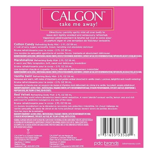 Calgon Take Me Away 4 Pc Gift Set (Refreshing Body Mist 2.0 Oz Of Cotton Candy Marsh Mallow Vanilla Swirl & Red Velvet) for Women By 2 Fl Oz thumbnail 2
