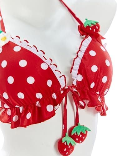 haikyuu Women Strawberry Bikini Set Vintage Polka Dots Swimsuit Kawaii Cute Bathing Suit Y2k Swimwear thumbnail 4