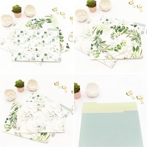 bloom daily planners Decorative File Folders - Set of Six Letter Size (8.5” x 11”) Organizers, 1/3 Cut Tabs - Assorted Designs - Eucalyptus thumbnail 5