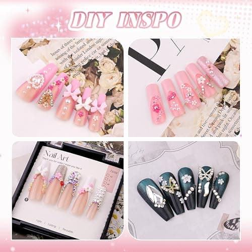3D Flower Nail Charms for Nail Art, Cute Colorful Acrylic Floral Nail Charms with Caviar Beads and Flatback Pearls, Spring Blossom Petal for Manicure Nail Decor DIY thumbnail 4