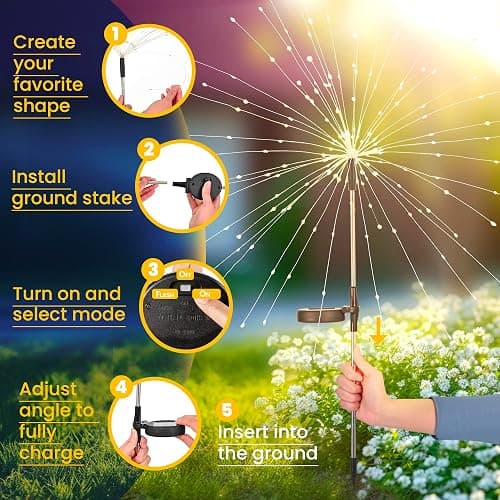 GIGALUMI Garden Decor Outdoor Lights 120LED 2Pack, Solar Garden Lights for Christmas Outside Fairy Firework Decorative,Solar Powered for Yard Pathway Flowerbed Planter Balcony Patio Decor (Warm White thumbnail 4