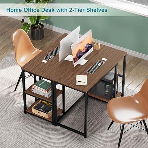 SINPAID 40" Vintage Desk with Shelves, Sturdy Dark Brown Desks with Storage, Rustic Desk Wooden thumbnail 7