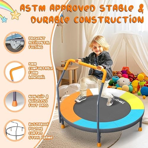 3FT Foldable Trampoline for Kids - 36” Mini Small Trampoline with Handle Bar, Indoor Outdoor Fun, Height-Adjustable, Max Load 100LBS, Perfect Toddler Baby Jumping Mat for Fitness & Recreation thumbnail 5