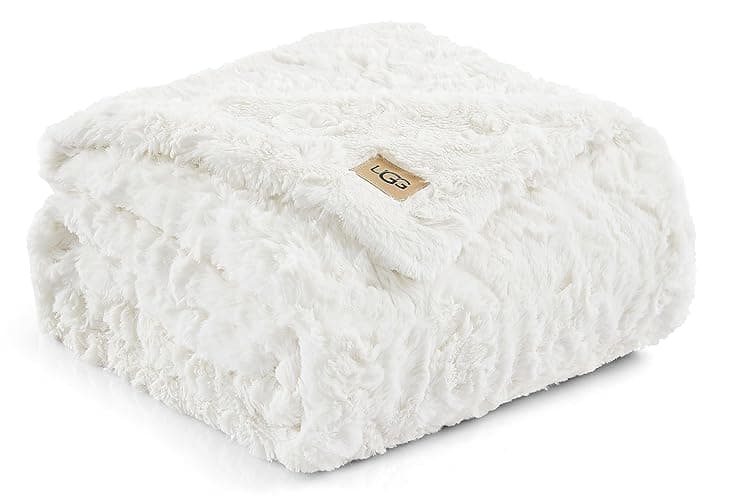 UGG 10483 Adalee Soft Faux Fur Reversible Accent Throw Blanket Luxury Cozy Fluffy Fuzzy Hotel Style Boho Home Decor Soft Luxurious Blankets for Couch, 50 x 70-inch, Natural - Throw - Ivory