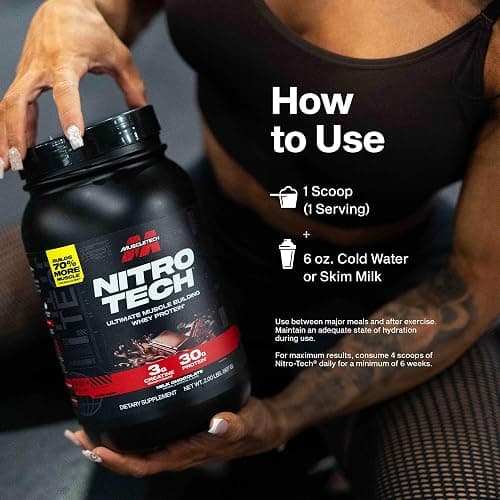 Muscletech Whey Protein Powder (Vanilla Cream, 4 Pound) - Nitro-Tech Ultimate Muscle Building Formula with Whey Protein Isolate - 30g of Protein, 3g of Creatine & 6.8g of BCAA - Packaging May Vary thumbnail 7