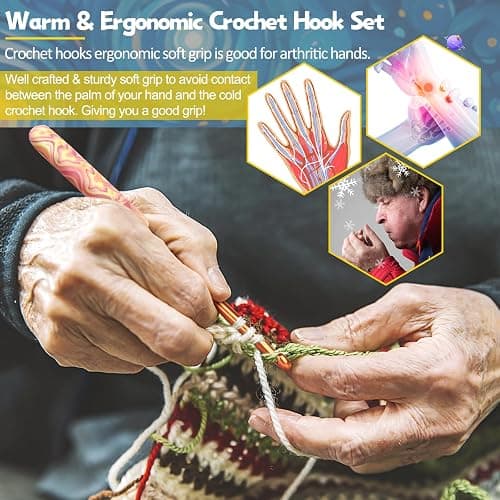 Coopay Warm Crochet Hooks Comfort Grip, Pretty Starry Night Art Handle Crochet Set for Beginners, Longer Aluminum Shaft Crochet Hook Set 2.0mm-6.0mm, Smooth Crochet Needles Set for Crochet Yarn thumbnail 2