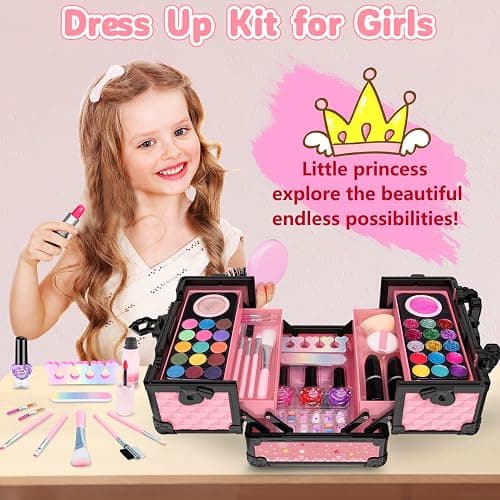 Hollyhi 59Pcs Kids Makeup Kit for Girl, Washable Play Makeup Toys Set for Dress Up, Beauty Vanity Set with Cosmetic Case Birthday Toys for Girls 3 4 5 6 7 8 9 10 11 12 Year Old Kids Toddlers ( Pink ) thumbnail 5