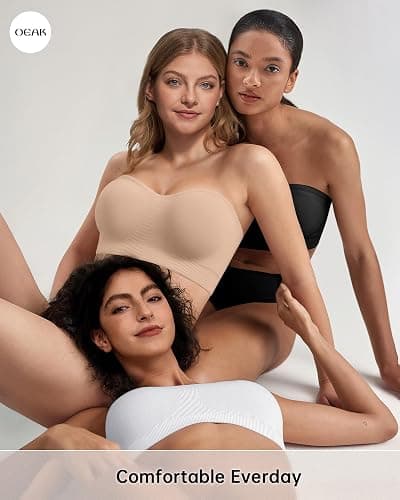 OEAK Womens Push Up Strapless Bras Wireless Bandeau Plus Size Seamless Bra | Supportive,for large breast,Minimizer,non slip,comfortable,padded bralette,invisible,no show,tube bra thumbnail 7