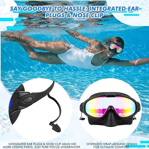 Kanayu Swim Goggles with Nose Cover Earplug for Adult Wide View Anti Fog UV Swim Goggles No Leaking Diving Mask for Men Women thumbnail 5