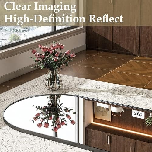 WISSMIELS 57" x 20" Arched Full Length Mirror - Wall Mounted/Floor Mirror Aluminum Alloy Frame Full Body Mirrors for Bathroom Living Room Bedroom and Entryway,Black thumbnail 3