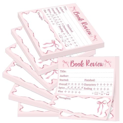L1rabe Book Review Mini Sticky Notes - 6P Spring Easter Gift Pink Self Stick Note Pads Reading Tracker for Book Lover Readers, 300 Sheets Small Notepads Reading Log Stickers for Bookish Bookworm Gift - Image 1