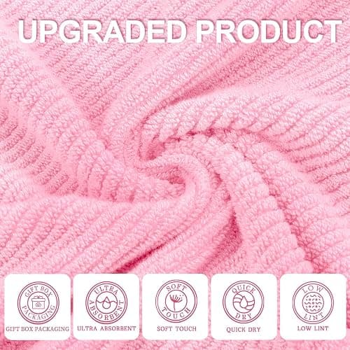 Pink Towels - 100% Cotton, Soft, Quick Dry, Lightweight, Towel Set of 6, 2 Large Bath 30" x 56", 2 Hand 18" x 28", 2 Washcloths 13" x 13", Pink Towels Bathroom Sets, Luxury Towel Gift Set thumbnail 2
