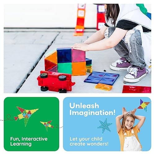 PicassoTiles Magnetic Tiles 60pcs Kids Toys Classroom Sensory Toy for Toddlers STEM Learning Building Blocks, Montessori Pretend Play Magnet Tile Construction Stacking Block Boys Girls Ages 3+ PT60 thumbnail 4