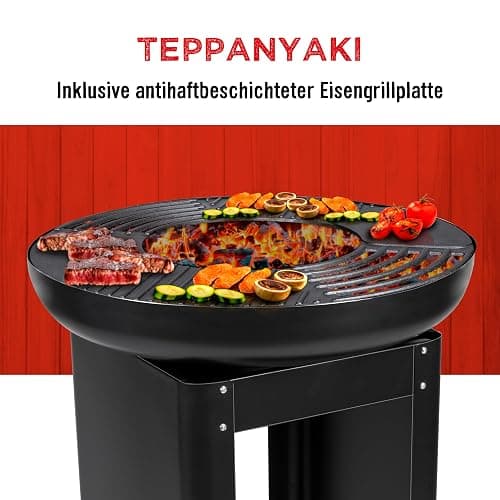 BBQ Collection 3-in-1 Feuerschale mit Grillrost - Feuerkorb 61 x 90 cm - Outdoor Küche mit Teppanyaki und BBQ Grillplatte - Plancha BBQ mit Holzlagerplatz - Gartenkamin für Außen - Metall thumbnail 4