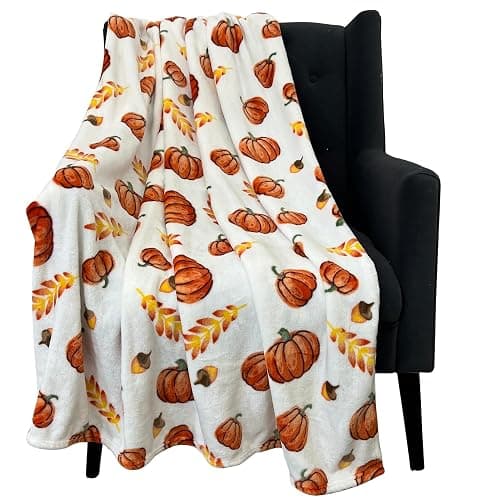 Home Decor Farmhouse Fall Fleece Throw Blanket: Harvest Pumpkins Leaves and Wheat on Velvet Fleece, Oversized Measures 70" inches x 50" inches | Oversized, Fall, Harvest, Home Decor thumbnail 7