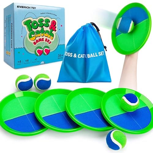 EVERICH TOY Upgraded Toss and Catch Ball Game Set, Kids Toy Stocking Stuffers for Boys Girls Ages 3-12, Includes 4 Paddles 4 Sticky Balls, Water-Resistant Indoor Outdoor Toy for Beach Pool Yard - Image 1