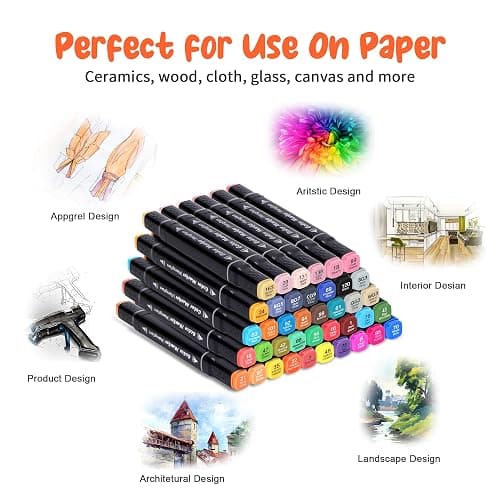 hangfan Art Markers, for Adult Coloring Books No Bleeding,40 Colors Dual Tip Alcohol Markers Brush Tip,Give 1 White Highlighter,1 Tracing Pen,Anime Coloring Sketch Illustrations (Black Pen Container) thumbnail 7