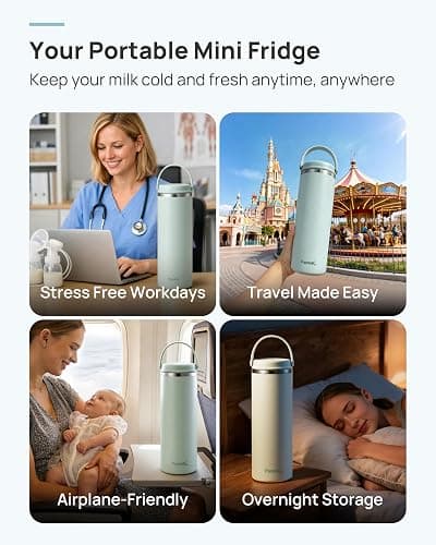 Papablic Innovative 360° CapsuleChill Breastmilk Cooler for 36H Safe Storage, 20oz Stress-Free Portable Breast Milk Chiller with 2pcs Stainless Steel Baby Bottles for Work & Travel, Mint Green thumbnail 8