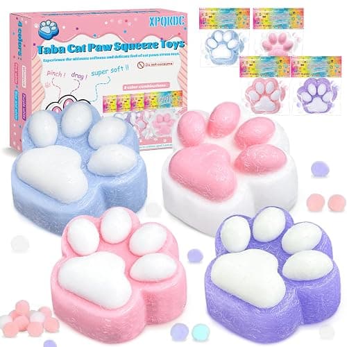 Stress Relief Toy Taba Cat Paw, 4Pcs Squeeze Toy Paw, Cute Sensory Toys, Handmade Soft Silicone Sticky Toys, Bouncy Stress and Relaxation Toy, Stretchable Springy Cat Paw, Gifts for 3-10 Year Old Girl - Image 1