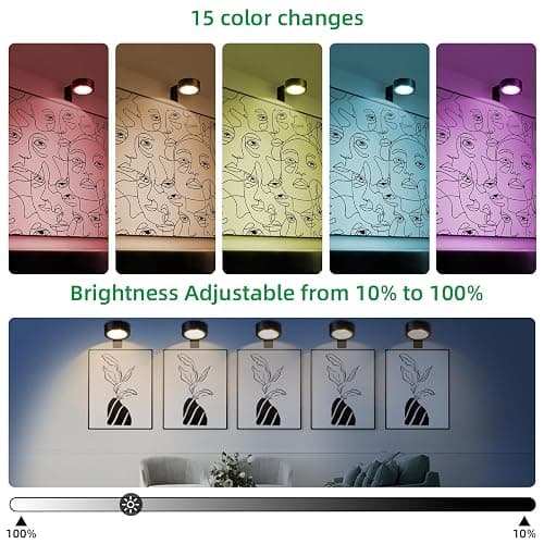 4 Pack Wireless Picture Lights for Wall,Rechargeable Picture Light Battery Operated with Remote,Dimmable Painting Light for Art Display,RGB Battery Wall Lights for Dartboard Photo Frame Gallery.Black thumbnail 2
