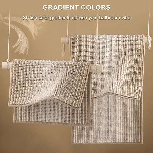 BSICPRO Bathroom Rugs and Mats Sets, 2 Piece Thick Absorbent Chenille Bath Mat Rug Set Non Slip, Soft Shaggy Bath Floor Mats for Bathroom, Machine Washable (20" x 47" Plus 16" x 24", Beige) thumbnail 4
