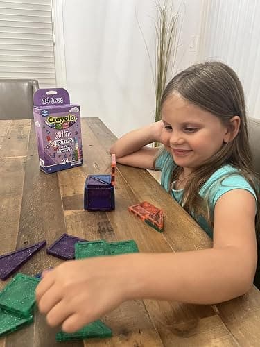CreateOn Crayola Mini Magnetic PIP-Tiles, Building Set for Kids, Magnetic Building Toys for Kids, STEM Travel Toys for Boys and Girls Ages 3+, 24-Piece Set (Glitter) thumbnail 9