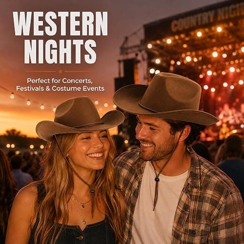 COLLECT PRESENT Plain Felt Cowboy & Cowgirl Hat for Men and Women | Western Studded Cowboy Hat in Adult Sizes thumbnail 6