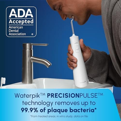 Waterpik Cordless Pulse Rechargeable Portable Water Flosser for Teeth, Gums, Braces Care and Travel with 2 Flossing Tips, Waterproof, ADA Accepted, WF-20 White, Packaging May Vary thumbnail 3