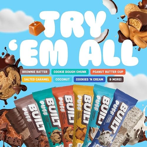 Built Bar, Puff Protein Bars, Cookie Dough Chunk Puff, 15g Protein Snacks, On-The-Go Bars, Only 160 Calories, 8g Sugar, Collagen, Not Gluten Free, 12 Count thumbnail 7