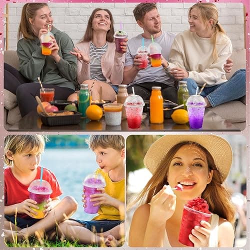 Ninehaoou 6 Set Slushie Cups with Dome Lids and Straws Detachable Spoon Straws Reusable Plastic Iced Coffee Cups Smoothie Tumbler for Birthdays Summer Party Supplies(Transparent White,16 oz) thumbnail 6