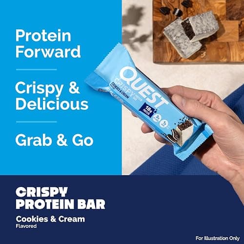Quest Nutrition Crispy Cookies & Cream Hero Protein Bar, 18g Protein, 1g Sugar, 3g Net Carb, Gluten Free, Protein Snack, Keto Friendly, 12 Count thumbnail 5