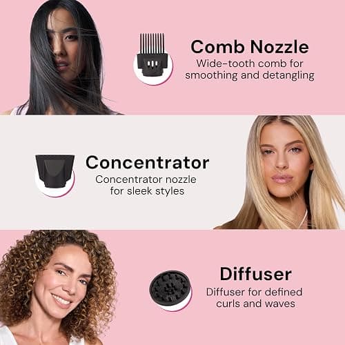 L'ANGE HAIR PowerStyle Turbo Ionic Hair Dryer | 1875 Watt Professional Blow Dryer with Diffuser & Concentrator | Multiple Heat & Speed Settings for Fast Drying | Salon-Grade Styling Tools, Blush thumbnail 6
