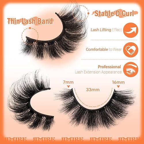 JIMIRE Mink Lashes Fluffy Cat Eye False Eyelashes D Curl Russian Strip Lashes Natural Look Soft Fake Lashes Volume Eyelash Extensions 7 Pairs Pack thumbnail 2
