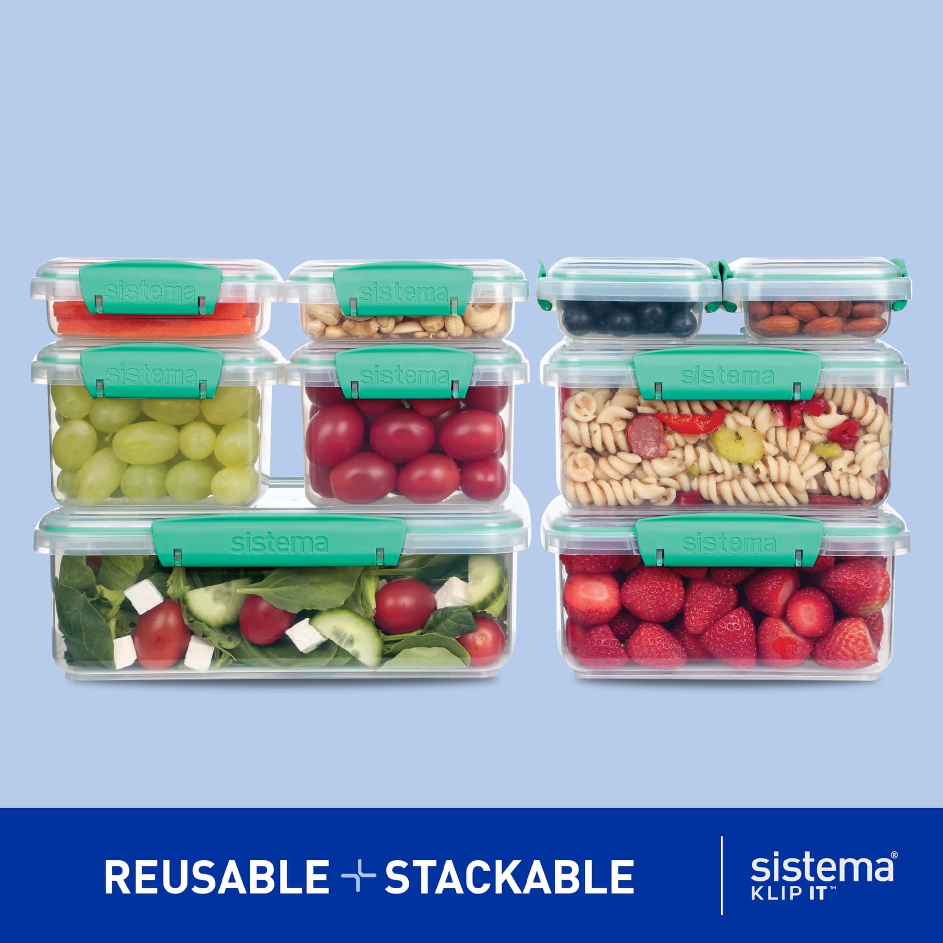 Sistema KLIP IT Food Storage Containers | Airtight & Stackable Meal Prep Containers with Lids | School Lunch Boxes & Snack Boxes | BPA-Free | 18 Count (9 Containers & Lids) thumbnail 4
