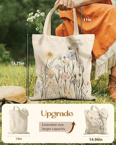 Miss Adola Aesthetic Tote Bag for Girls - with Magnetic Buckle and Zipper Inner Pocket for Women Lady Canvas Cotton Tote Bag thumbnail 3