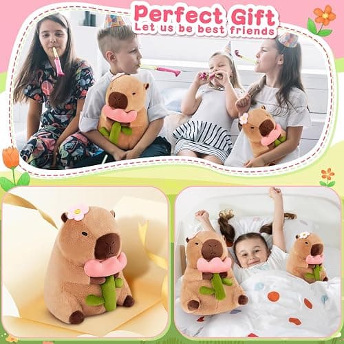 Achwishap Capybara Plush,Cute Plushies Capybara Stuffed Animals,Capybara Plush Toys,Kawaii Plushie Stuffed Toy with Flower Plushies Gifts for Kids Adults Birthday Plushies,Brown 12” thumbnail 7