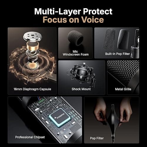MAONO A04 USB Microphone, 192kHz/24Bit Condenser Mic Kit for PC Podcast | Plug & Play Computer Cardioid Metal Mic with Pro Sound Chipset for Recording, Gaming, Content Creation, Streaming, YouTube thumbnail 8