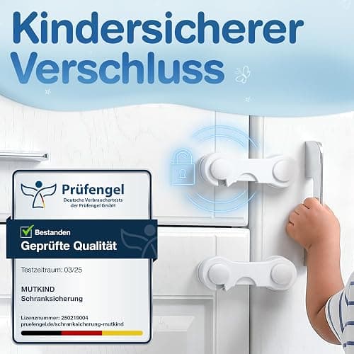 MUTKIND® 12 Stück Kindersicherung Schrank (Mit Kleber von TESA) - Extra Starker Halt - Schranksicherung Baby - Schubladensicherung für Schränke, Kühlschrank, Türen - Kindersicherung Schubladen Weiß thumbnail 4