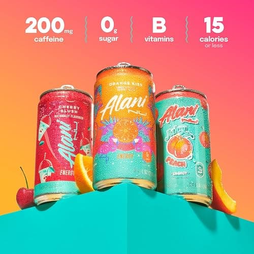 Alani Nu VARIETY PACK (CHERRY SLUSH, JUICY PEACH, ORANGE KISS), Low Calorie Energy Drinks, 100mg Caffeine, Biotin, B Vitamins, Zero Sugar, 10 Calories or Less, 8 Fl Oz Cans, 12 Pack thumbnail 3