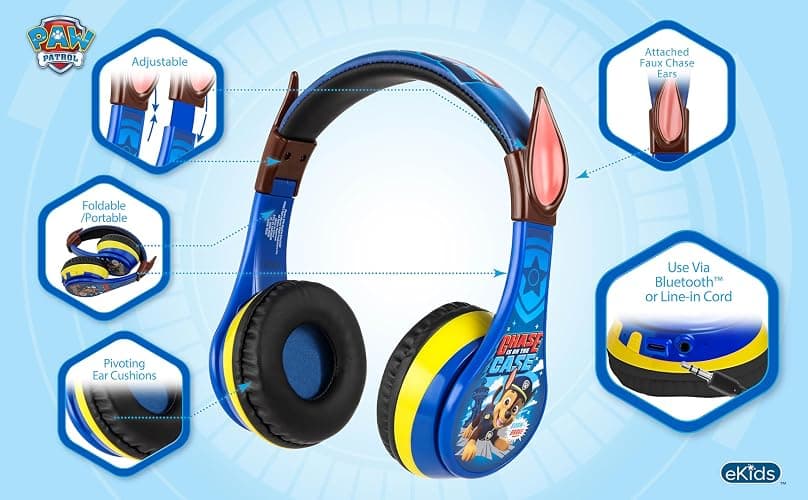eKids Paw Patrol Kids Bluetooth Headphones, Wireless Headphones with Microphone Includes Aux Cord, Volume Reduced Kids Foldable Earphones for School, Home, or Travel thumbnail 3