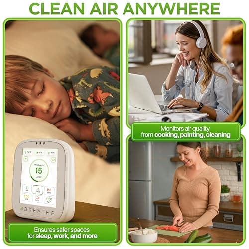 BREATHE Airmonitor Plus: Smart Air Quality Monitor Indoor - 8-in-1 CO2 Meter, Formaldehyde Detector, VOC Meter, PM1/2.5/10, Temperature & Humidity - Air Quality Tester for Home with App thumbnail 6