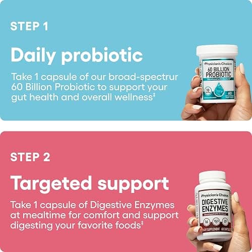 Physician's CHOICE Advanced Gut Health Bundle: 60 Billion Probiotics 30ct + Digestive Enzymes 60ct for Digestive, Gut, and Immune Health Supports Occasional Constipation, Diarrhea, Gas, and Bloating thumbnail 3