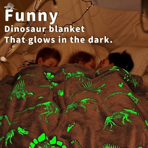 Glow in The Dark Blanket Dinosaur Throw Blanket for Boys Kids Soft Warm Cozy Cute Dino Blanket Unique Dinosaurs Toys Gifts Gray Glowing Dinosaur Room Decor Blankets for Girls Teens 50"x60" thumbnail 3
