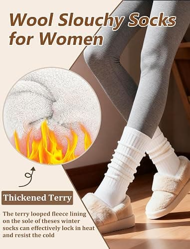 Chalier 3 Pairs Wool Socks for Women Winter Slouchy Boot Socks Thick Warm Long Hiking Scrunch Crew Sock thumbnail 2