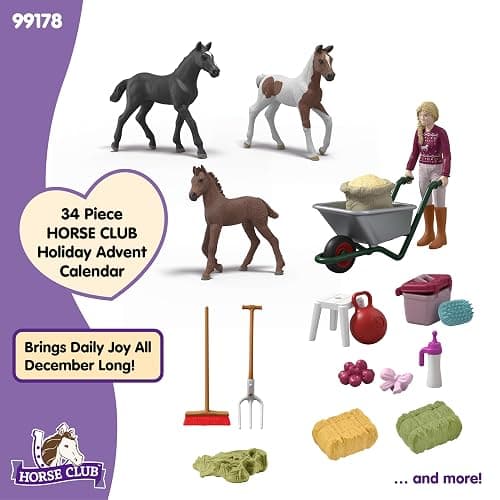 Schleich Horse Club - 2025 Horse Club Advent Calendar: Holiday Foal Magic - 34 Toys Including Poseable Figurine, 3 Horses and Accessories - Holiday Event Calendar for Christmas - Kids Ages 5+ | 99178 thumbnail 5